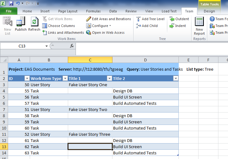 Adding Tasks to a User Story in Bulk with Excel